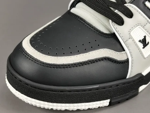 Louis Vuitton LV Trainer Black White Layered Leather Asymmetric Strap Lifestyle Sneakers 5