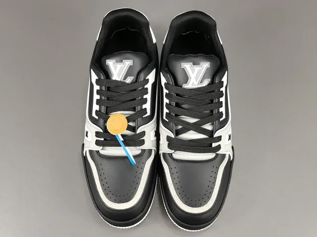 Louis Vuitton LV Trainer Black White Layered Leather Asymmetric Strap Lifestyle Sneakers 13