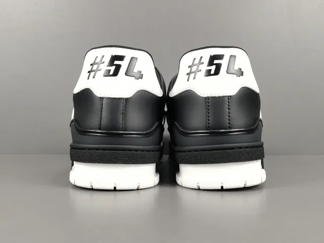 Louis Vuitton LV Trainer Black White Layered Leather Asymmetric Strap Lifestyle Sneakers 17