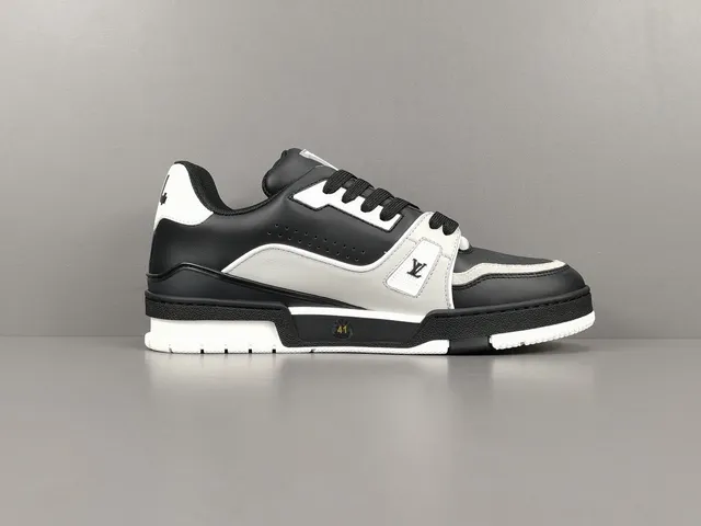 Louis Vuitton LV Trainer Black White Layered Leather Asymmetric Strap Lifestyle Sneakers 18