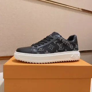 Louis Vuitton LV Trainer Preto Branco Monograma Tela Couro Toe Cap Tênis Lifestyle
