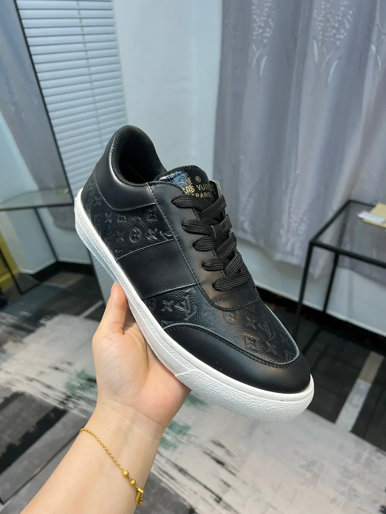 Louis Vuitton LV Trainer Black White Monogram-Embossed Leather Low-Top Silhouette Lifestyle Sneakers 6