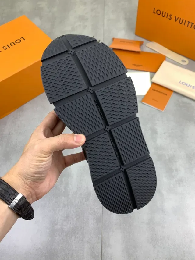 Louis Vuitton LV Trainer Black White Monogram-Embossed Leather Platform Sole Lifestyle Sneakers 4