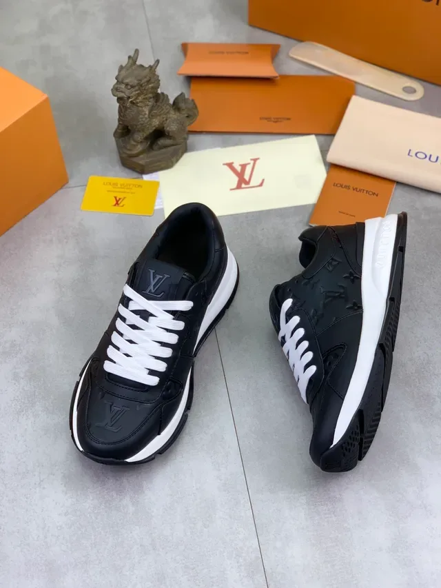 Louis Vuitton LV Trainer Black White Monogram-Embossed Leather Platform Sole Lifestyle Sneakers 5