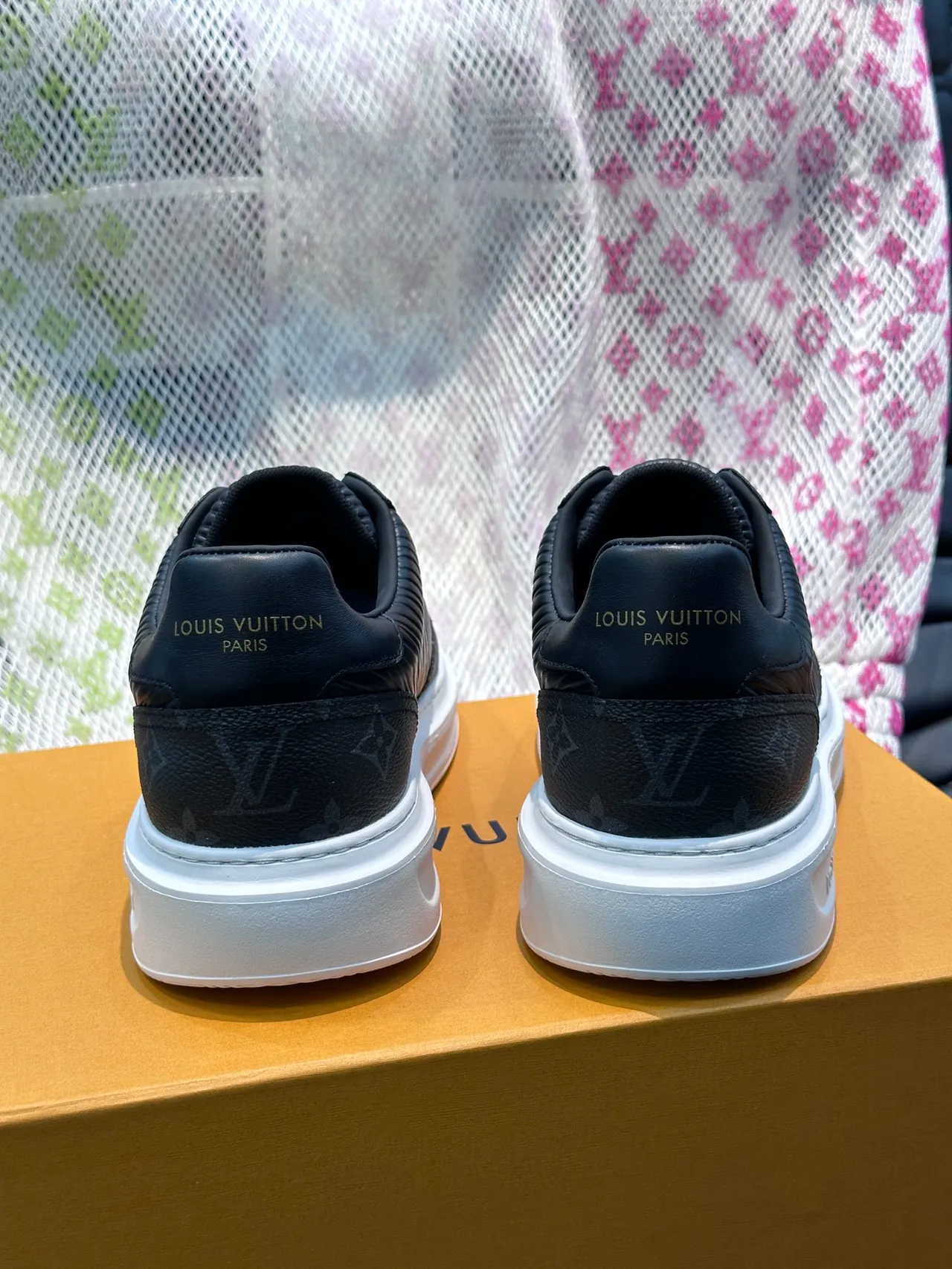 Louis Vuitton LV Trainer Black White Monogrammed Leather-Canvas Upper Ribbed Texture Detail Lifestyle Sneakers 3