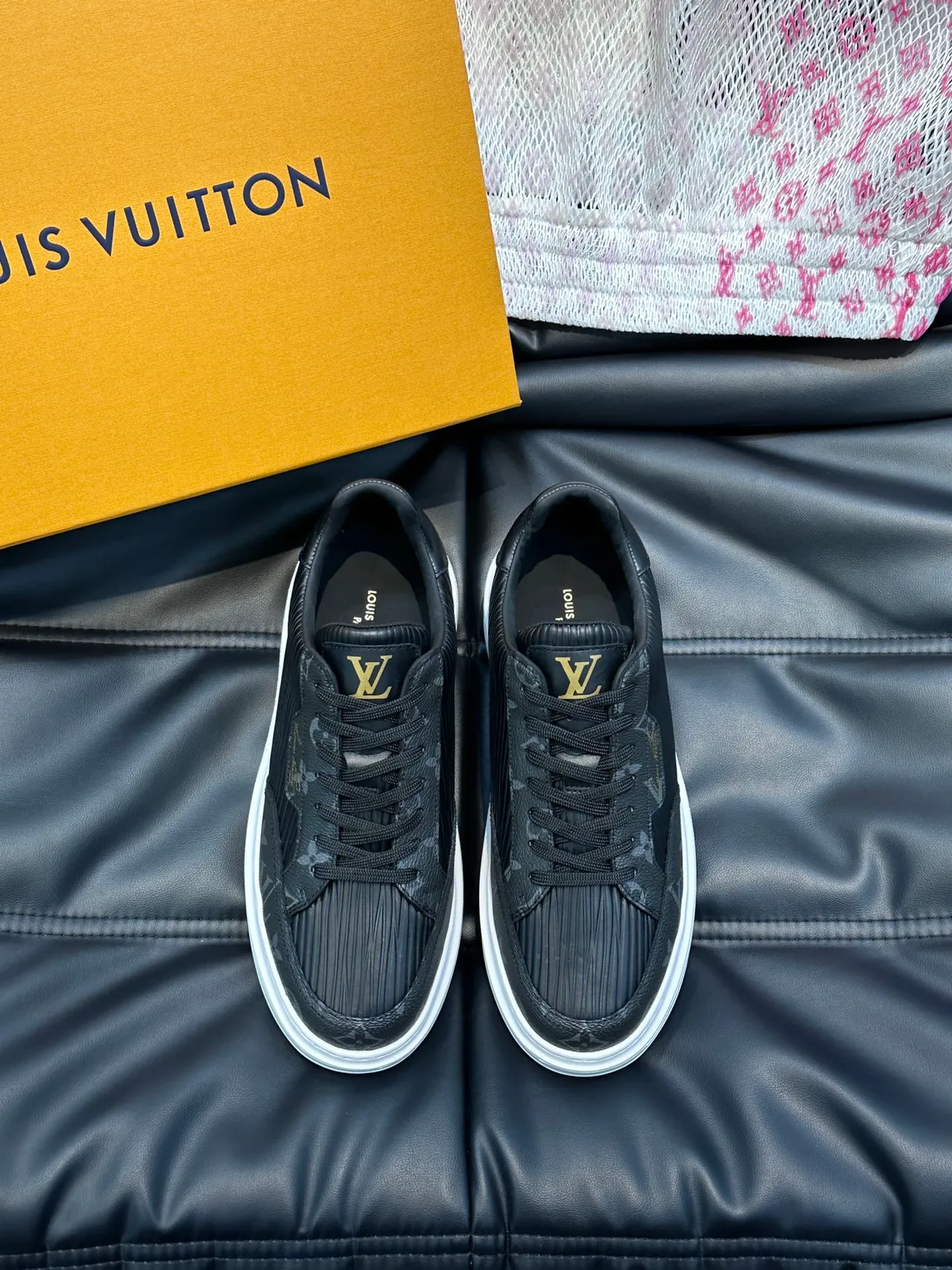 Louis Vuitton LV Trainer Black White Monogrammed Leather-Canvas Upper Ribbed Texture Detail Lifestyle Sneakers 5
