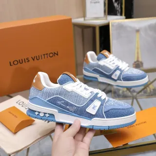 Louis Vuitton LV Trainer নীল বেইজ ডেনিম উপরের লেয়ার মিডসোল লাইফস্টাইল স্নিকার