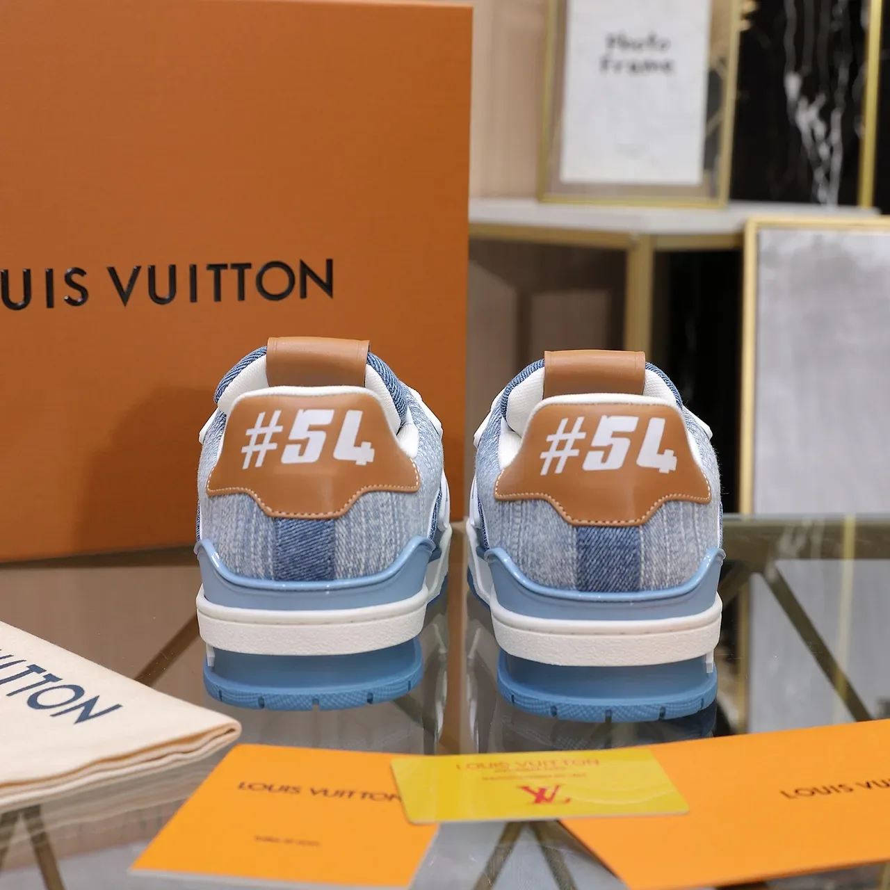Louis Vuitton LV Trainer নীল বেইজ ডেনিম উপরের লেয়ার মিডসোল লাইফস্টাইল স্নিকার 3