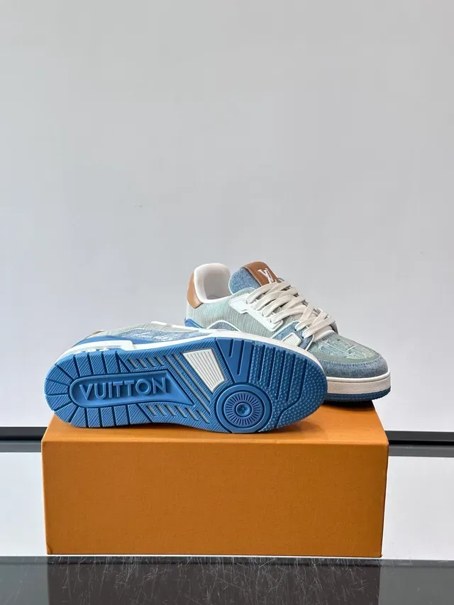 Louis Vuitton LV Trainer Chaussures Lifestyle Bleu Beige Denim Haut Monogram Impression 2