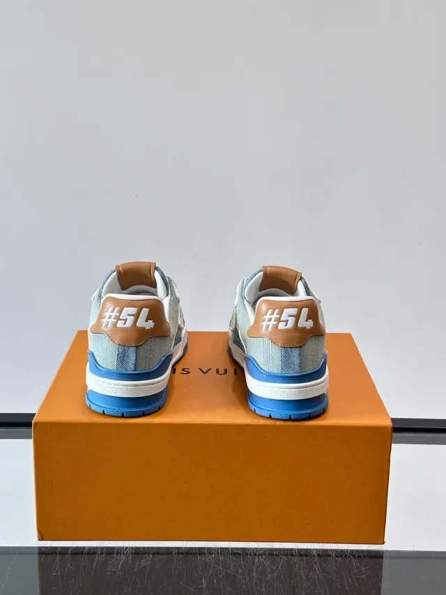 Louis Vuitton LV Trainer Chaussures Lifestyle Bleu Beige Denim Haut Monogram Impression 3