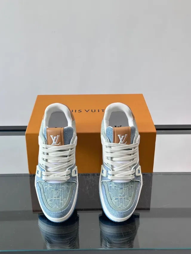 Louis Vuitton LV Trainer Chaussures Lifestyle Bleu Beige Denim Haut Monogram Impression 4