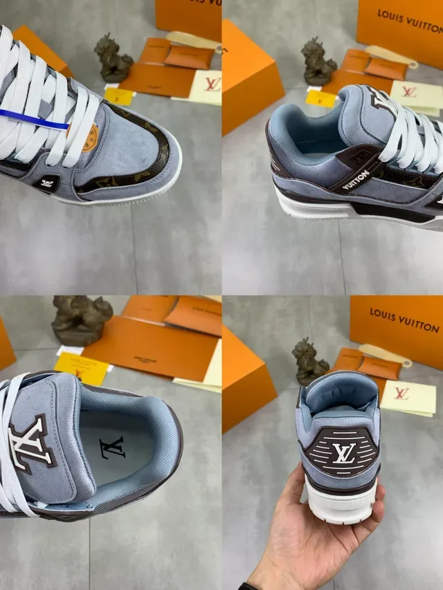 Louis Vuitton LV Sneakers Lifestyle Bleu Marron Suede et Monogram Canvas Dual Logos 2