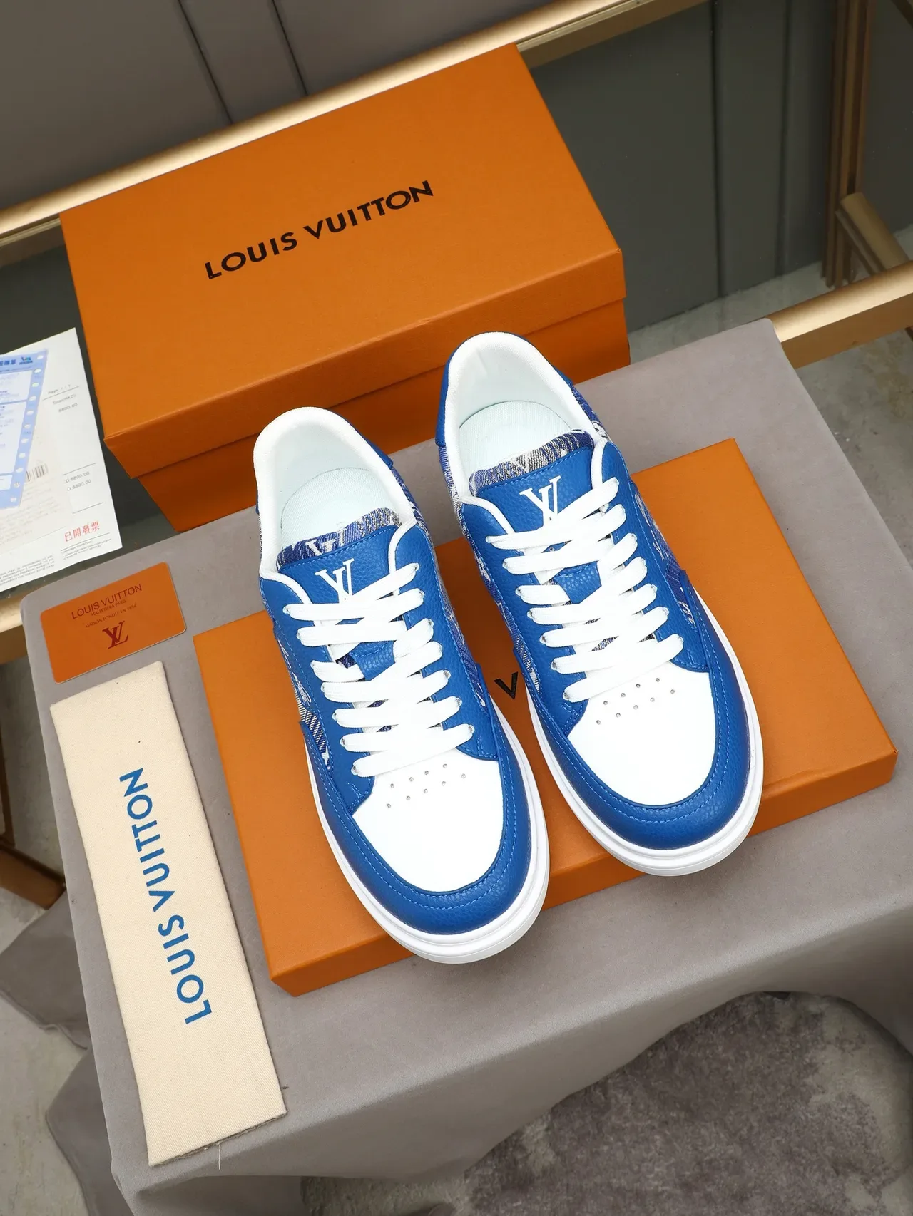 Louis Vuitton LV Trainer Blue White Low-Top Monogrammed Textile Lifestyle Sneakers 2