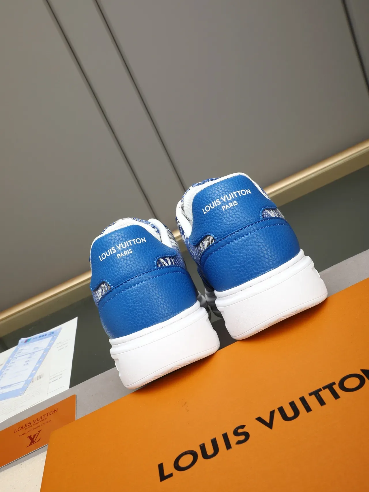 Louis Vuitton LV Trainer Blue White Low-Top Monogrammed Textile Lifestyle Sneakers 3