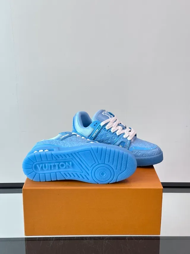 Louis Vuitton LV Trainer Blue White Monogram-Embossed Leather Translucent Midsole Lifestyle Sneakers 2