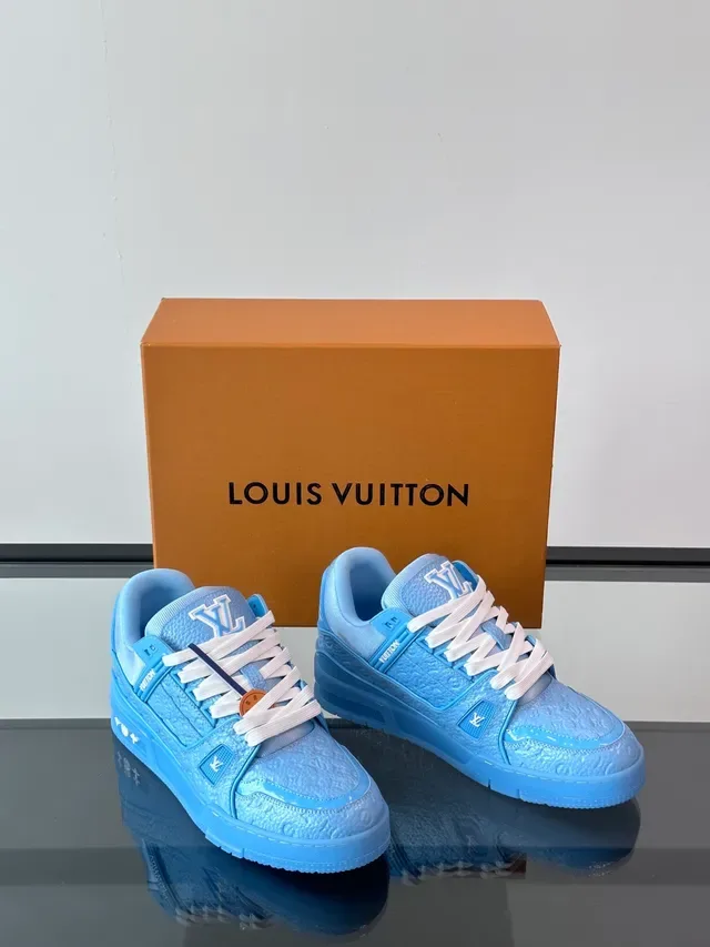 Louis Vuitton LV Trainer Blue White Monogram-Embossed Leather Translucent Midsole Lifestyle Sneakers 4