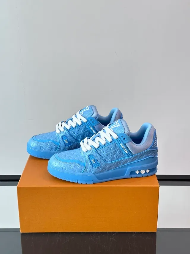 Louis Vuitton LV Trainer Blue White Monogram-Embossed Leather Translucent Midsole Lifestyle Sneakers 5