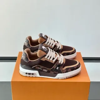 Louis Vuitton LV Trainer Brown Beige Damier Check Pattern Layered Leather And Textile Upper Lifestyle Sneakers