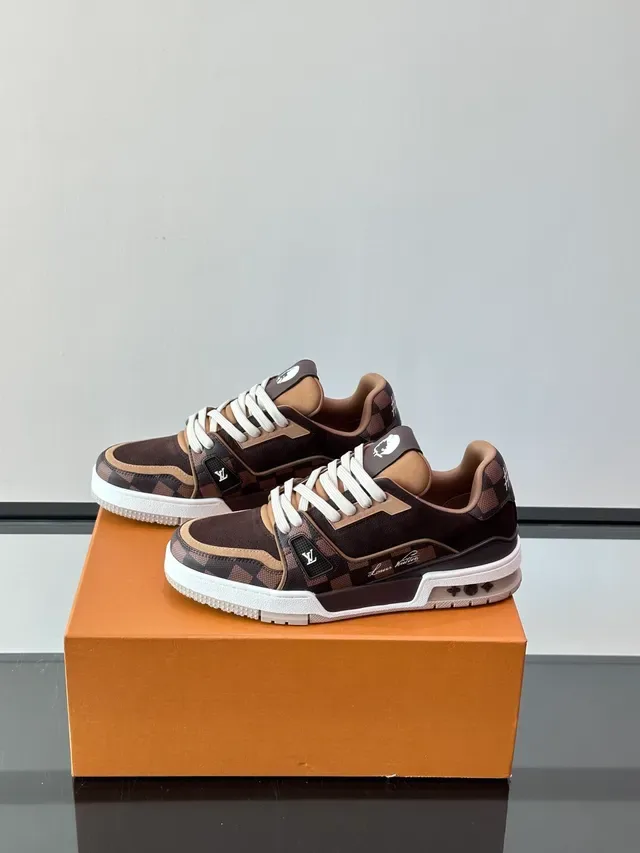 Louis Vuitton LV Trainer Brown Beige Damier Check Pattern Layered Leather And Textile Upper Lifestyle Sneakers 2