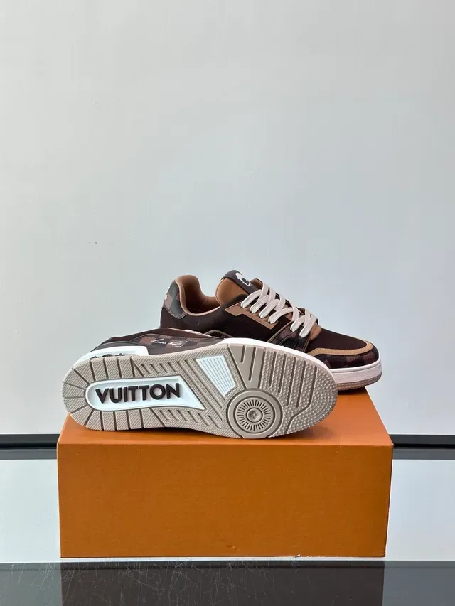 Louis Vuitton LV Trainer Brown Beige Damier Check Pattern Layered Leather And Textile Upper Lifestyle Sneakers 3