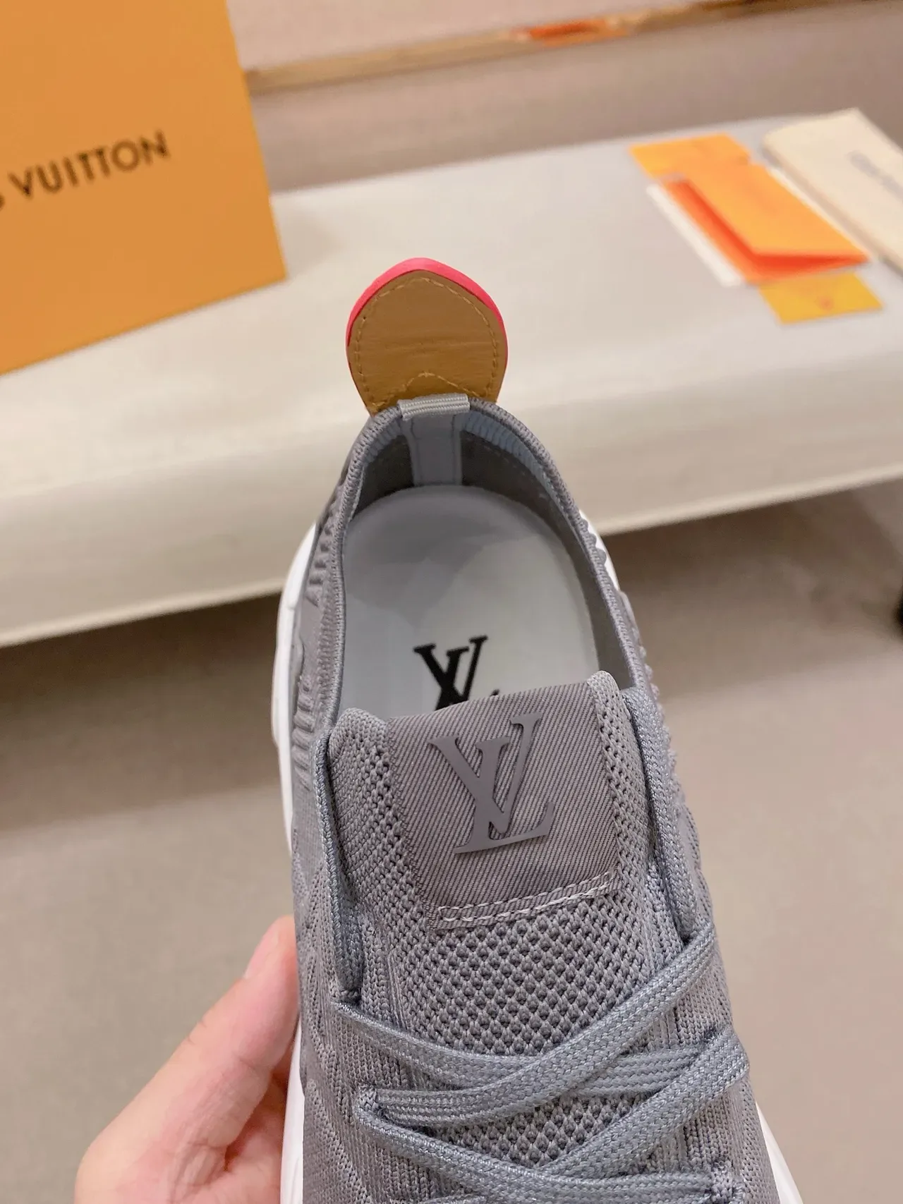 Louis Vuitton LV Trainer Gray White Knit Upper Embossed Monogram Lifestyle Sneakers 6