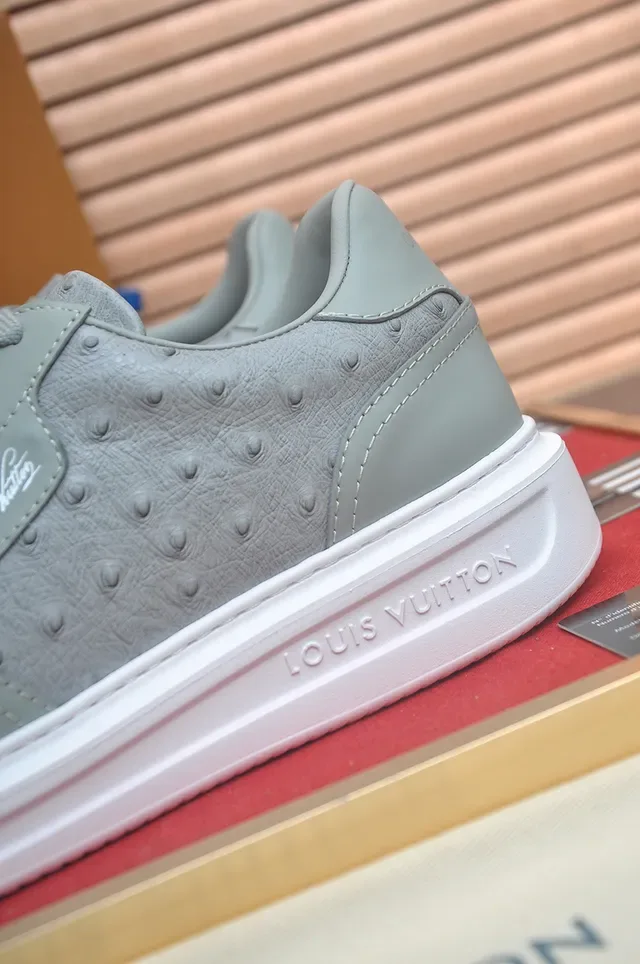 Louis Vuitton LV Trainer Gray White Low-Top Ostrich-Textured Panel Lifestyle Sneakers 2
