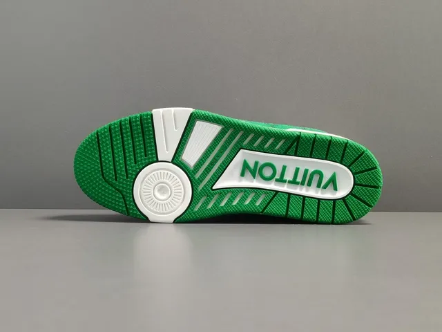 Louis Vuitton LV Trainer Green White Monogram-Printed Overlays Leather Panels Lifestyle Sneakers 12