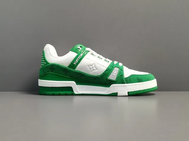 Louis Vuitton LV Trainer Green White Monogram-Printed Overlays Leather Panels Lifestyle Sneakers 16