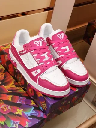Louis Vuitton LV Trainer Magenta and White Lifestyle Sneakers 2