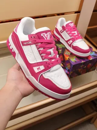 Louis Vuitton LV Trainer Magenta and White Lifestyle Sneakers 3