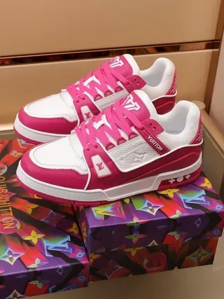 Louis Vuitton LV Trainer Magenta and White Lifestyle Sneakers 5