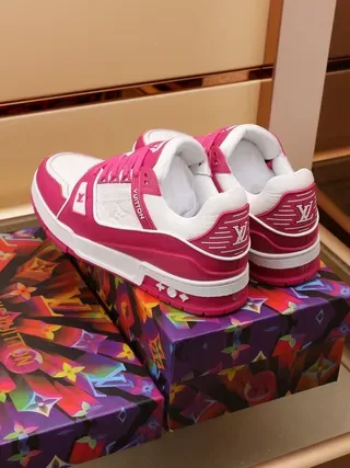 Louis Vuitton LV Trainer Magenta and White Lifestyle Sneakers 6