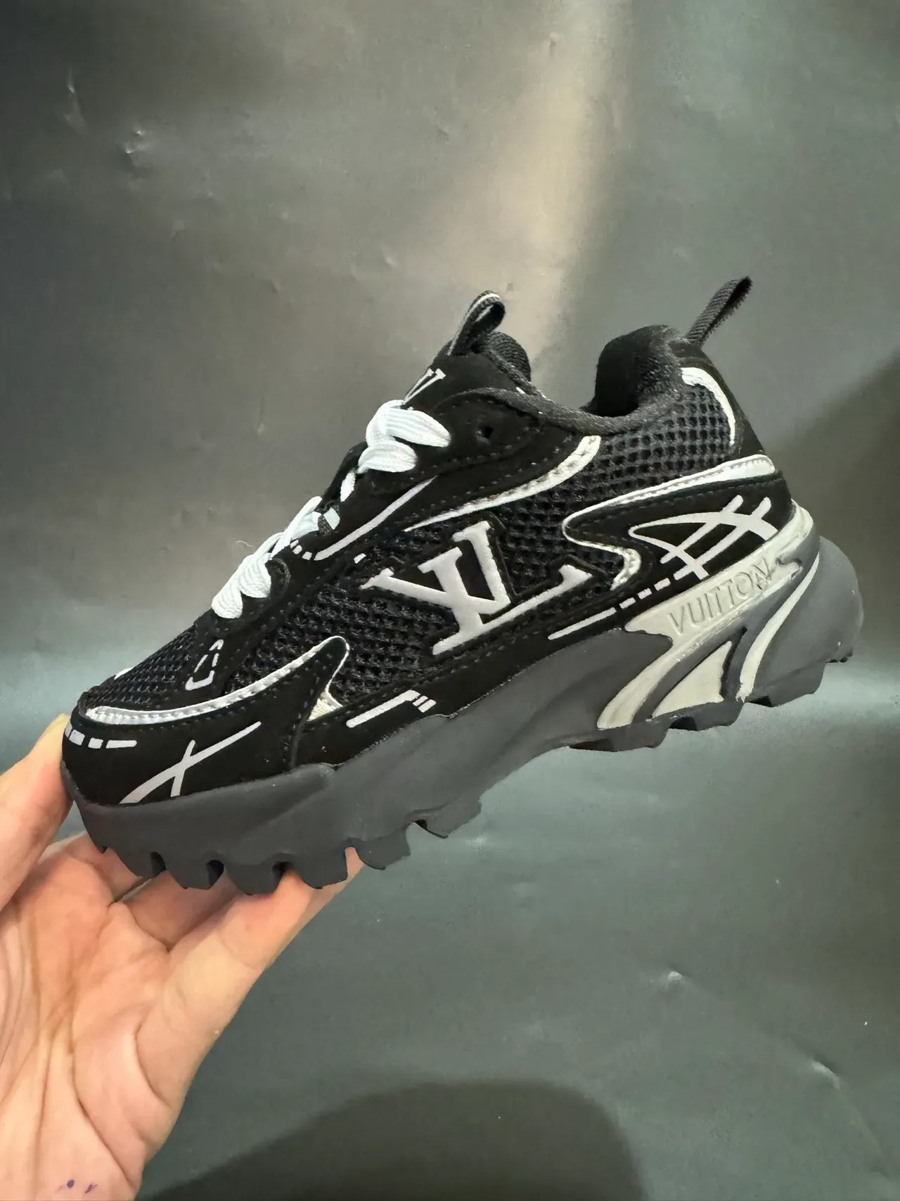 Louis Vuitton LV Trainer Navy Gray Sole Layered Mesh And Synthetic Upper Chunky Sneakers 5