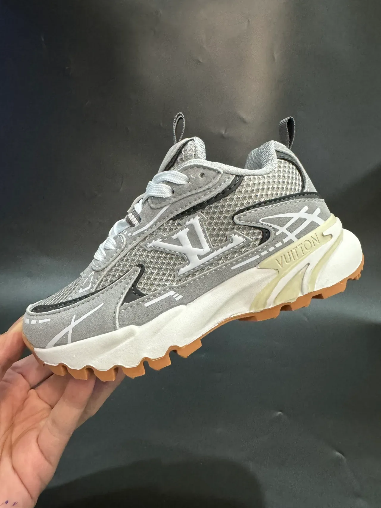 Louis Vuitton LV Trainer Navy Gray Sole Layered Mesh And Synthetic Upper Chunky Sneakers 7