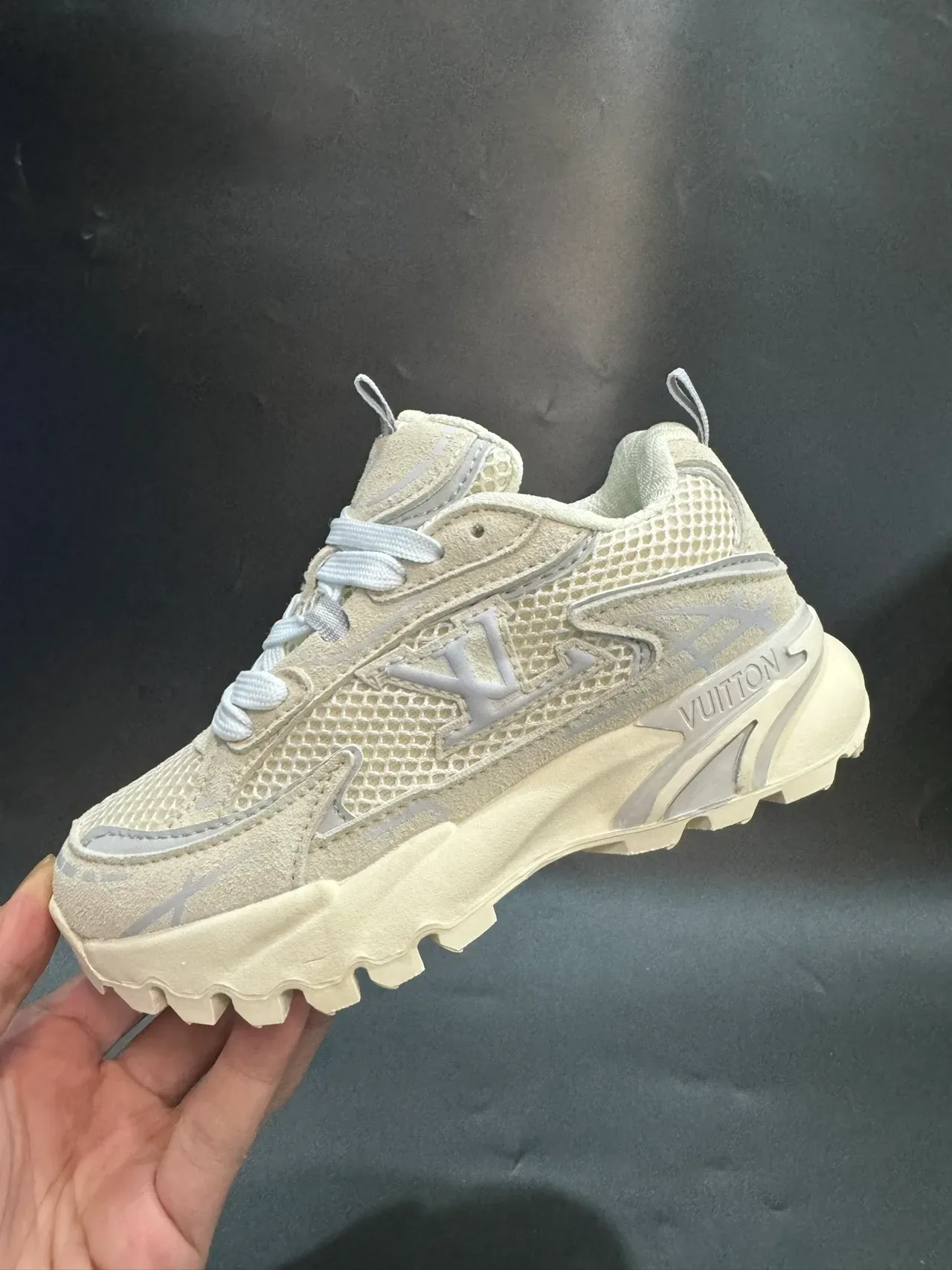 Louis Vuitton LV Trainer Navy Gray Sole Layered Mesh And Synthetic Upper Chunky Sneakers 9