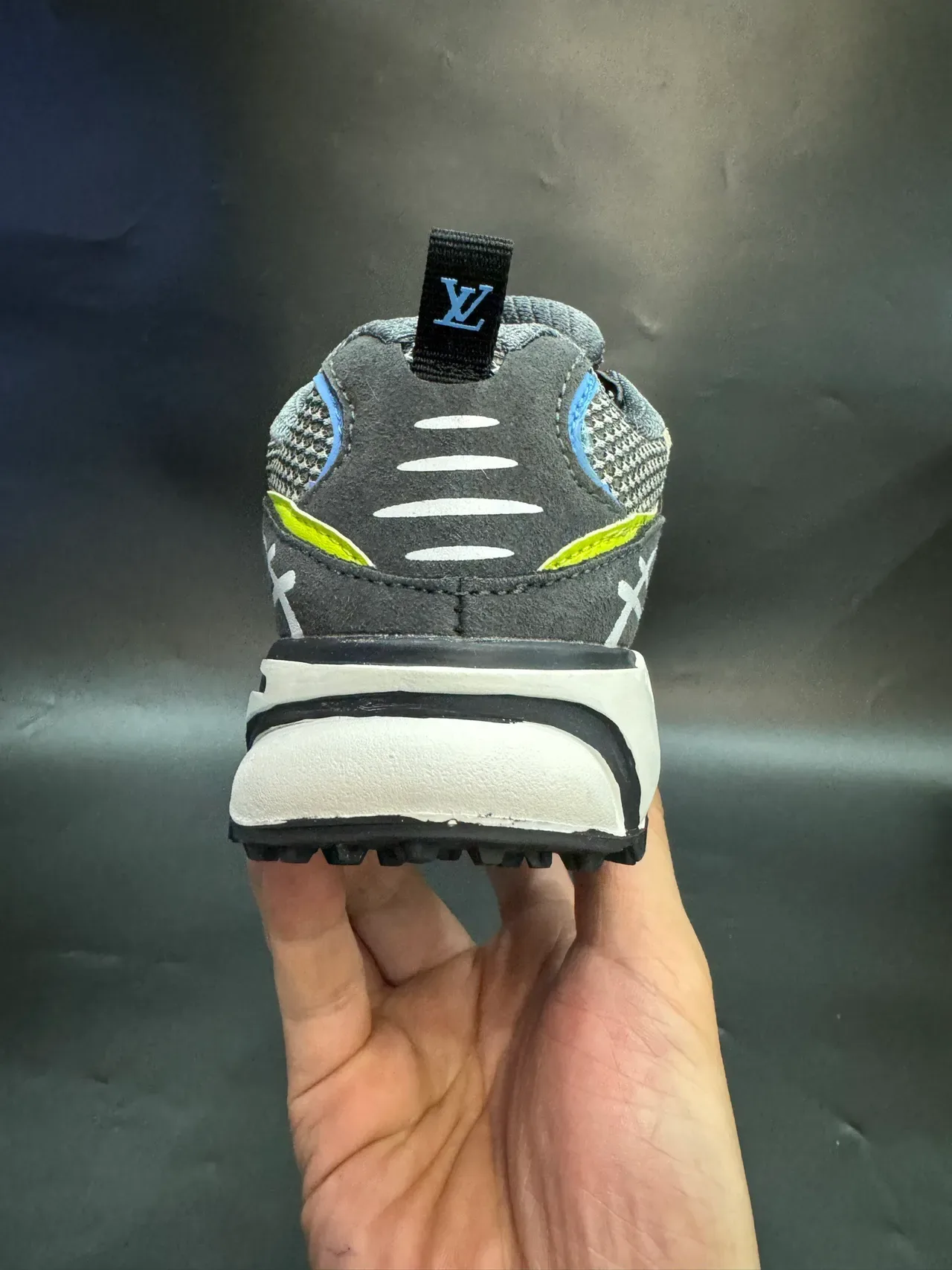 Louis Vuitton LV Trainer Navy Gray Sole Layered Mesh And Synthetic Upper Chunky Sneakers 20