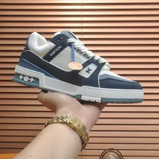 Louis Vuitton LV Trainer Tênis Navy White Com Camadas De Couro E Sintético No Superior Lifestyle