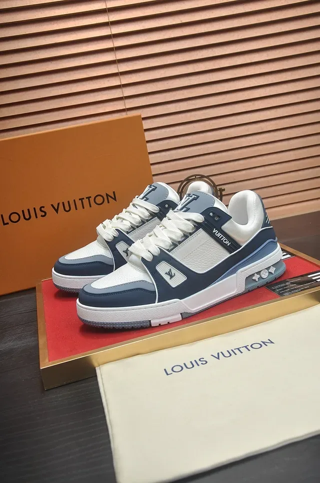 Louis Vuitton LV Trainer Navy White Layered Leather And Synthetic Upper Lifestyle Sneakers 4