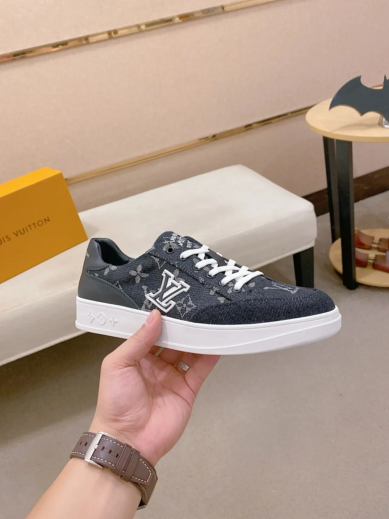 Louis Vuitton LV Trainer Navy White Monogram-Printed Denim Upper Oversized Embroidered Logo Lifestyle Sneakers 4