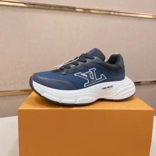 لويس فتون LV Trainer حذاء رياضي أزرق بحري أبيض سيليويت شبكي وجلدي علوي سميك سنيكرز