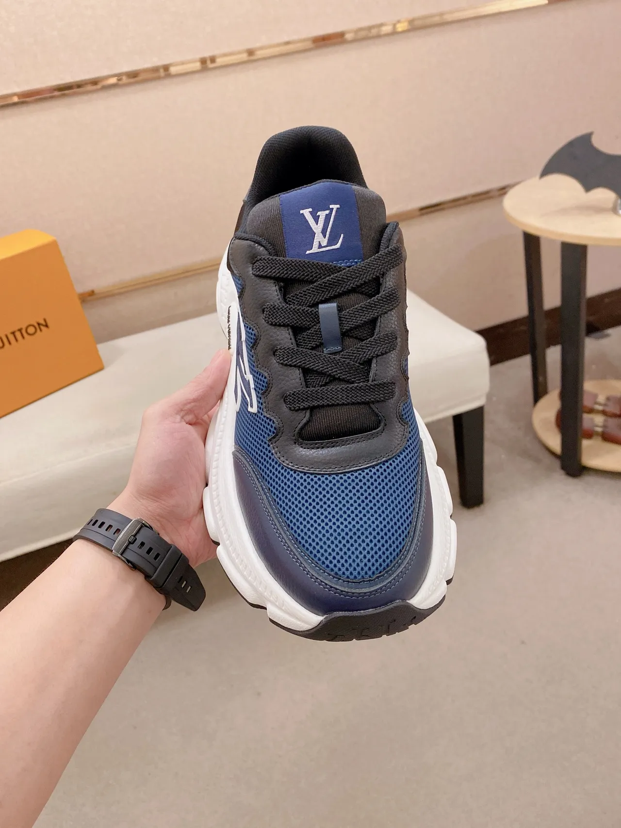 Louis Vuitton LV Trainer Navy White Silhouette Mesh And Leather Upper Chunky Sneakers 5