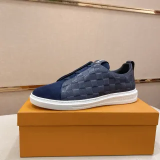 Louis Vuitton LV Trainer Navy White Woven Leather Suede Toe Lifestyle Sneakers