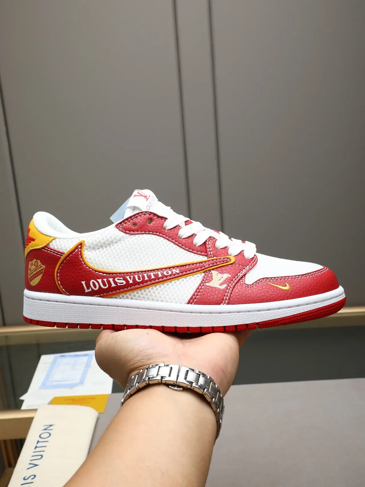 Louis Vuitton LV Trainer Red White Leather-and-Mesh Upper Color Blocking Lifestyle Sneakers 1