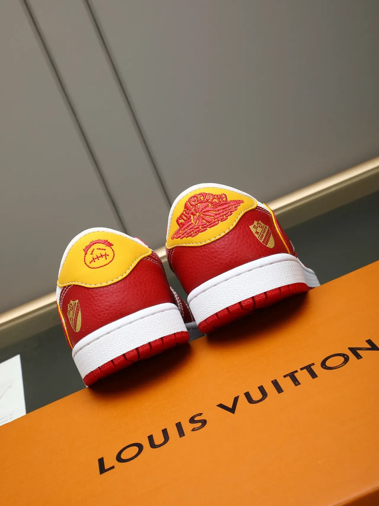 Louis Vuitton LV Trainer Red White Leather-and-Mesh Upper Color Blocking Lifestyle Sneakers 3