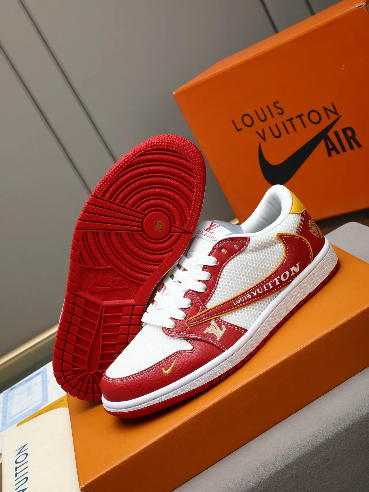 Louis Vuitton LV Trainer Red White Leather-and-Mesh Upper Color Blocking Lifestyle Sneakers 4