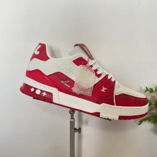 Louis Vuitton LV Trainer Red White Monogrammed Leather Layered Chunky Sole Lifestyle Sneakers