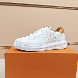 Louis Vuitton LV Trainer White Beige Monogram-Embossed Leather Low-Top Platform Lifestyle Sneakers