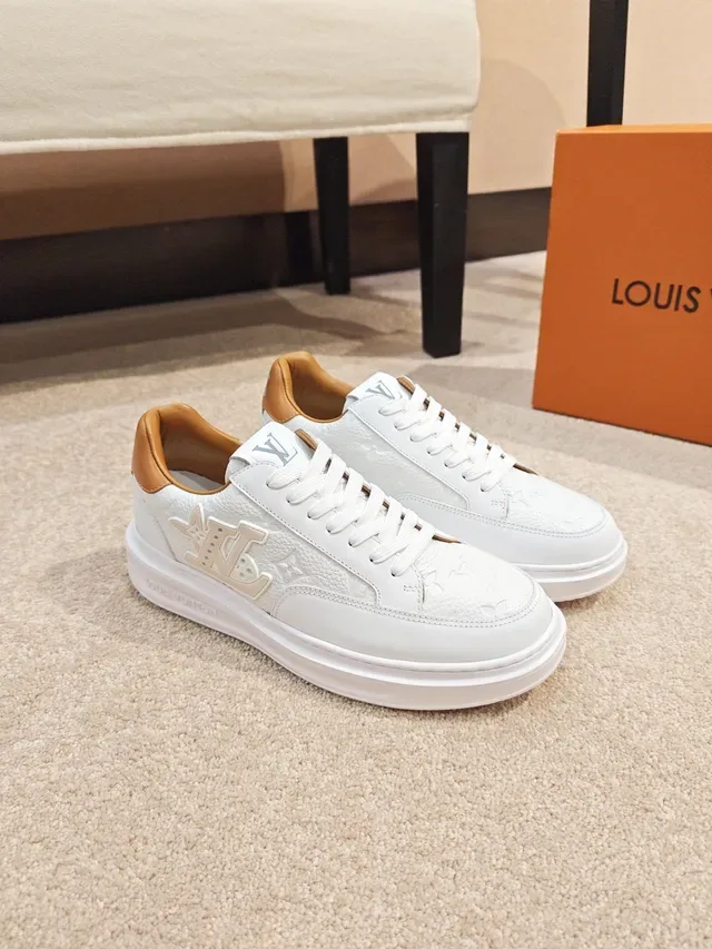 Louis Vuitton LV Trainer White Beige Monogram-Embossed Leather Low-Top Platform Lifestyle Sneakers 4