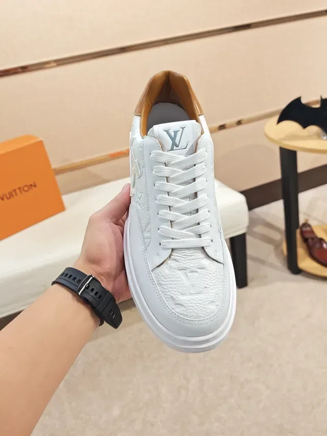 Louis Vuitton LV Trainer White Beige Monogram-Embossed Leather Low-Top Platform Lifestyle Sneakers 5