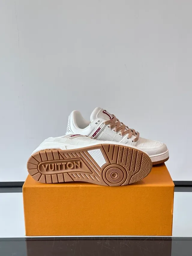 Louis Vuitton LV Trainer White Beige Monogram-Textured Upper Structured Layered Midsole Lifestyle Sneakers 2